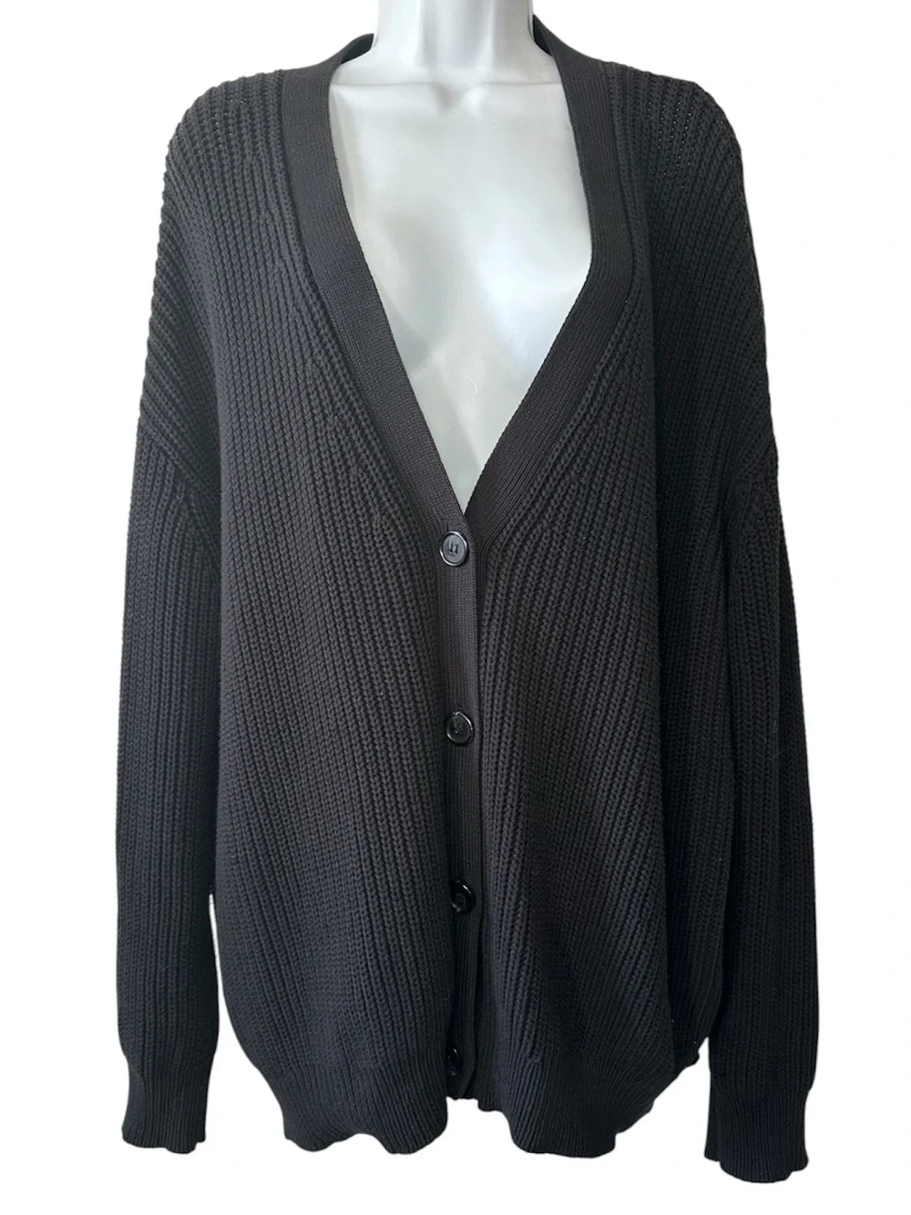 Jenni Kayne Women’s Black Chunky Knit Oversized Organic Cotton Cardigan- Small
